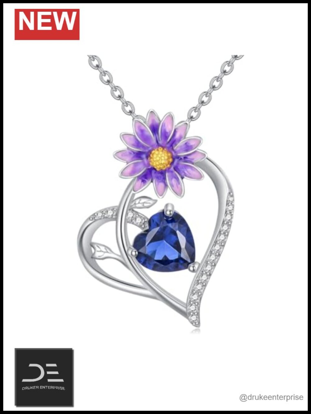 Birth Flower Necklace 925 Sterling Silver Heart Pendant Jewelry Gift Women